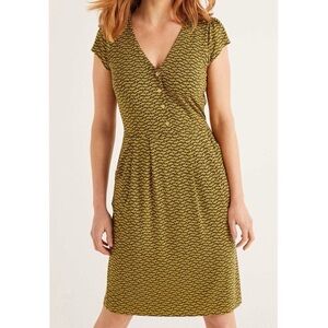 Boden Petite Alberta Jersey Dress Tuscan Sun Yellow Blue Print Short Sleeve